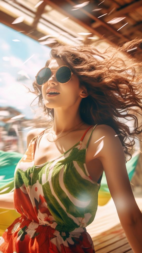  Woman dancing in the beach club sunglasses portrait dress. AI generated Image by rawpixel.