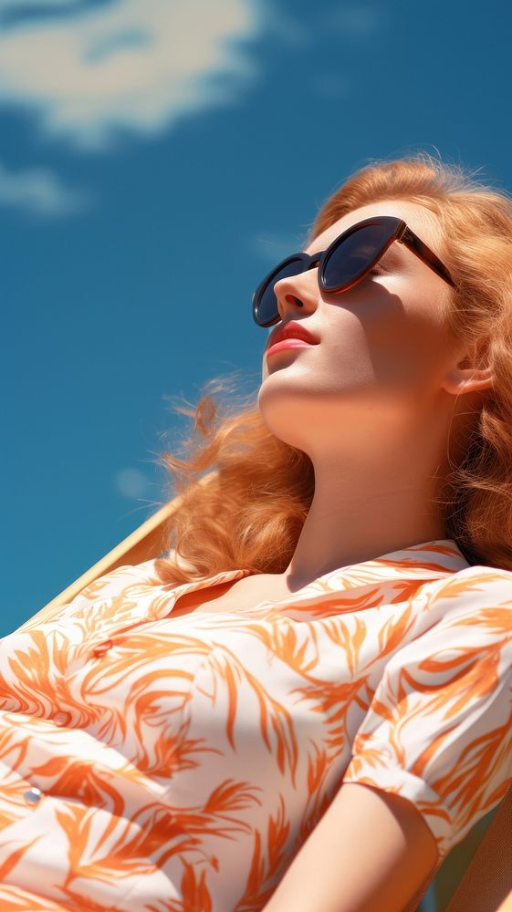  Woman sunbathing sunglasses portrait adult. AI generated Image by rawpixel.