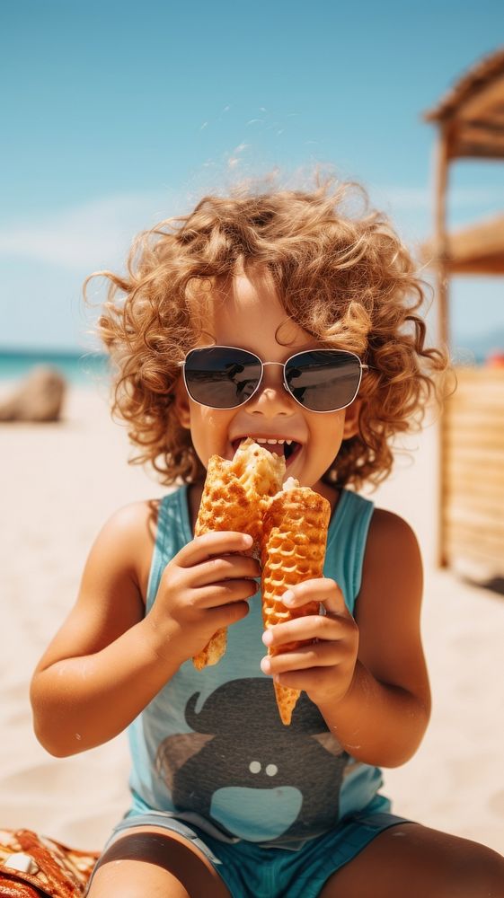  Chrildren eat snack in the beach wallpaper glasses summer eating. AI generated Image by rawpixel.