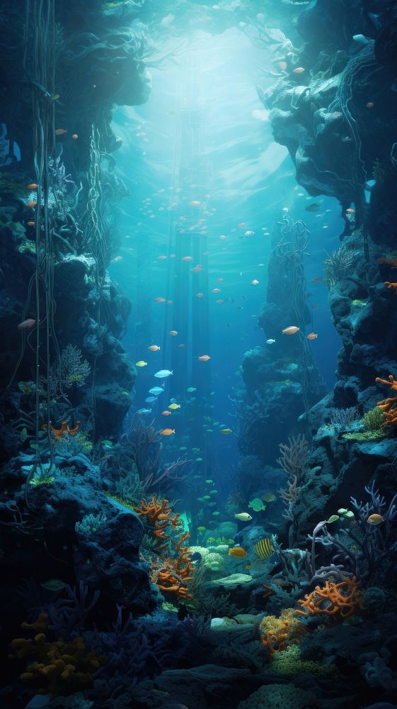  Fantasy undersea background underwater aquarium outdoors. AI generated Image by rawpixel.