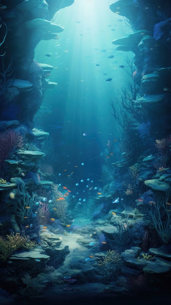  Fantasy undersea background backgrounds underwater aquarium. AI generated Image by rawpixel.