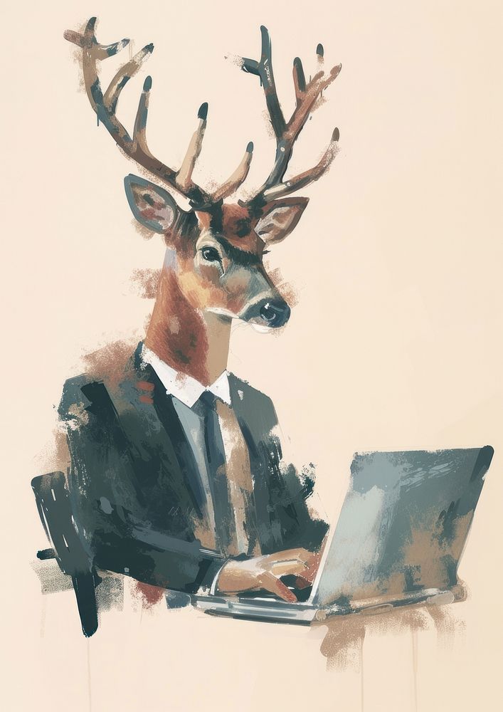 Deer businessperson laptop computer animal.
