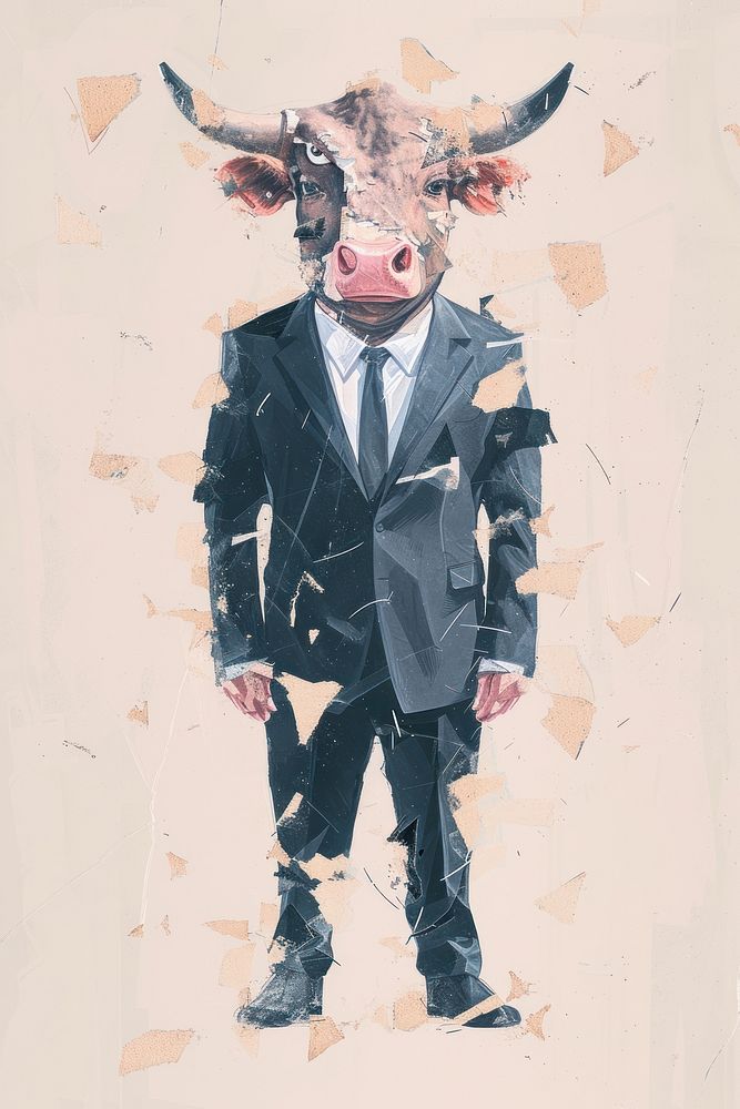 A bull businessperson art livestock portrait.
