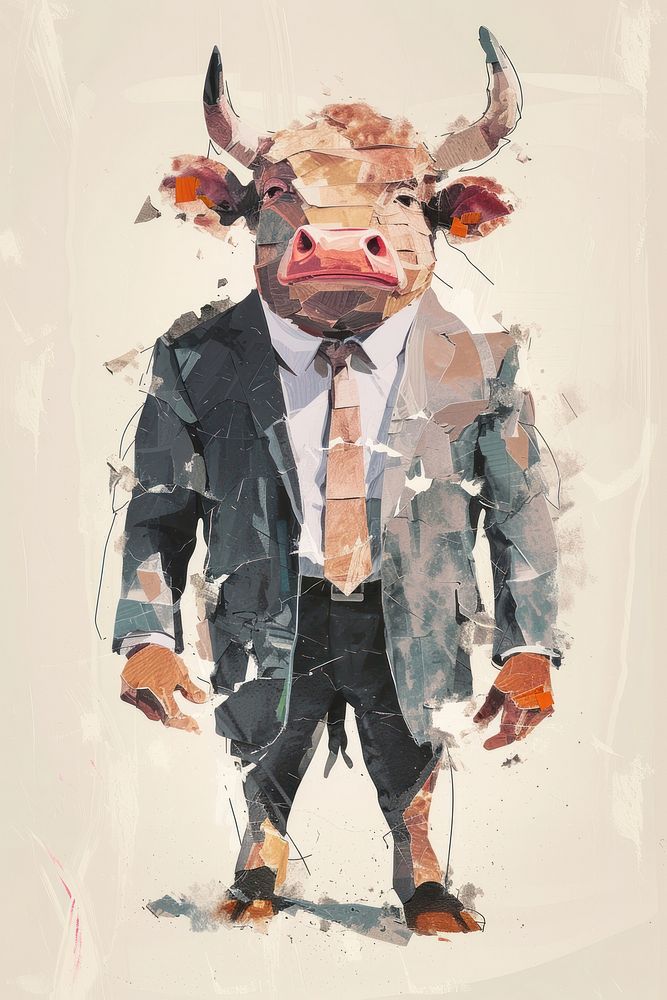 A bull businessperson art portrait painting.