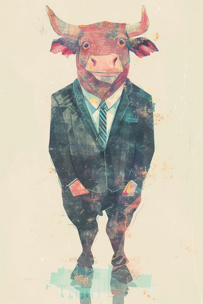 A bull businessperson art livestock portrait.