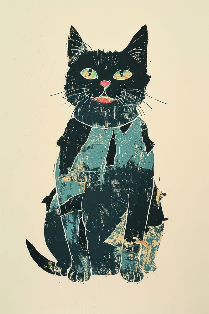 A black cat art animal mammal.