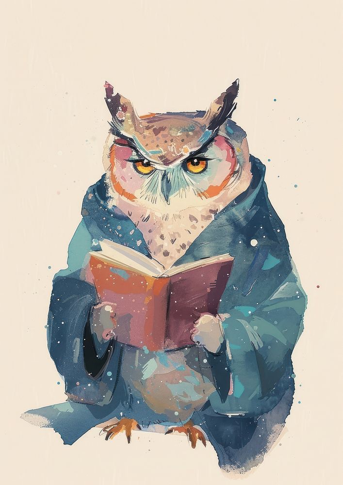 Owl student book painting art.