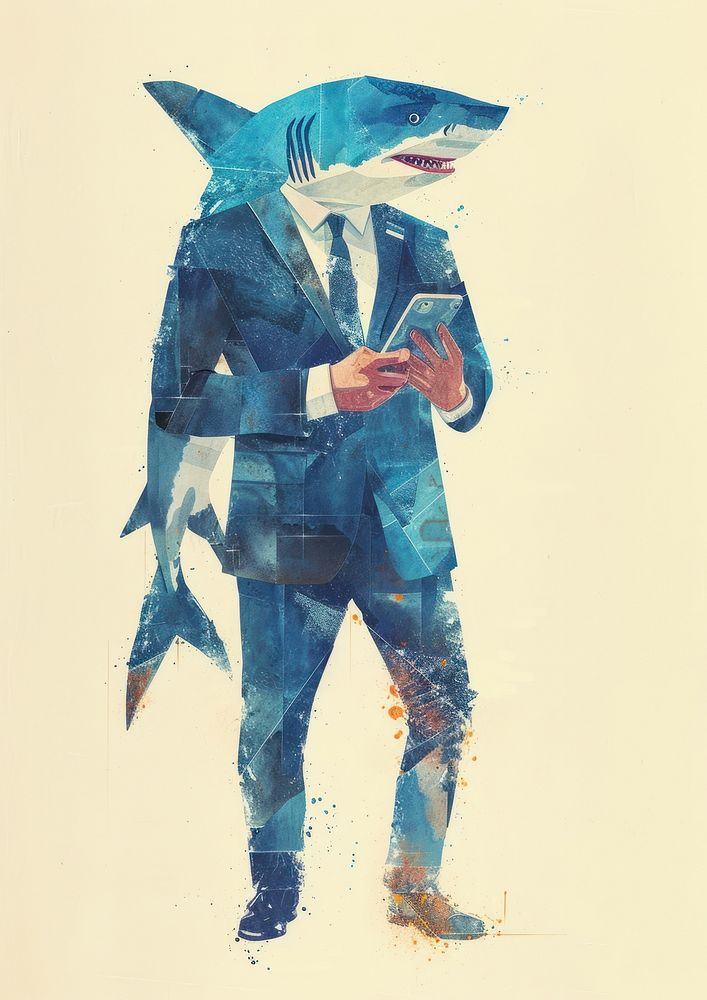 Shark businessperson painting adult fish.