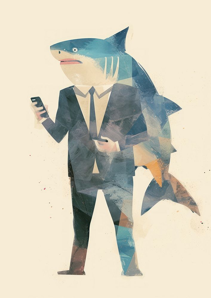 Shark businessperson animal phone fish.