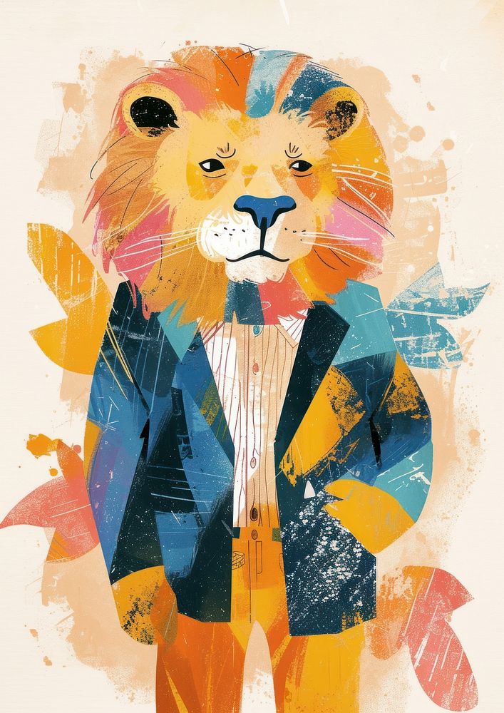 Lion businessperson painting collage mammal.