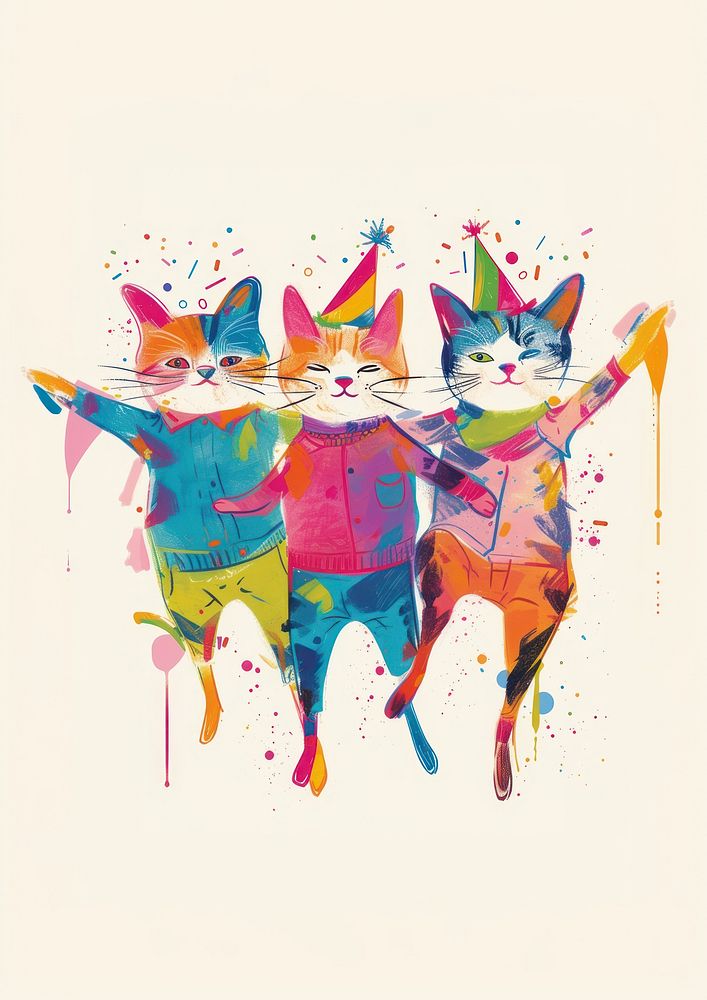 Three stray cats art painting animal.