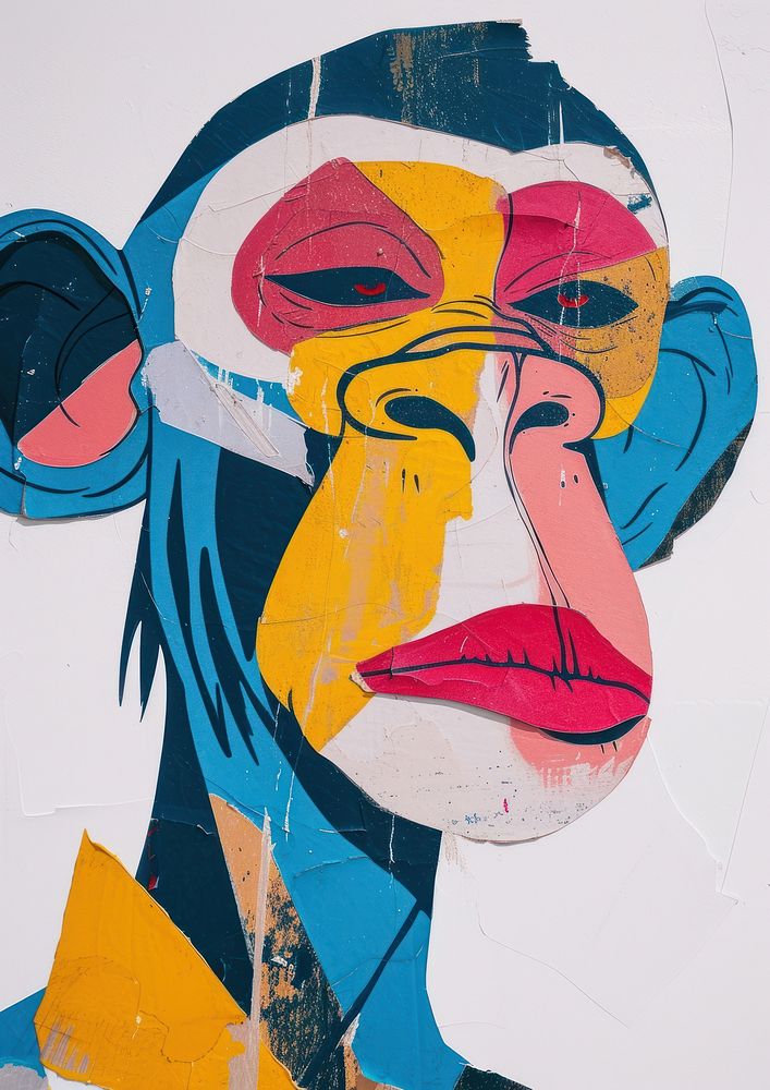 Monkey wearing lipstick art painting representation.