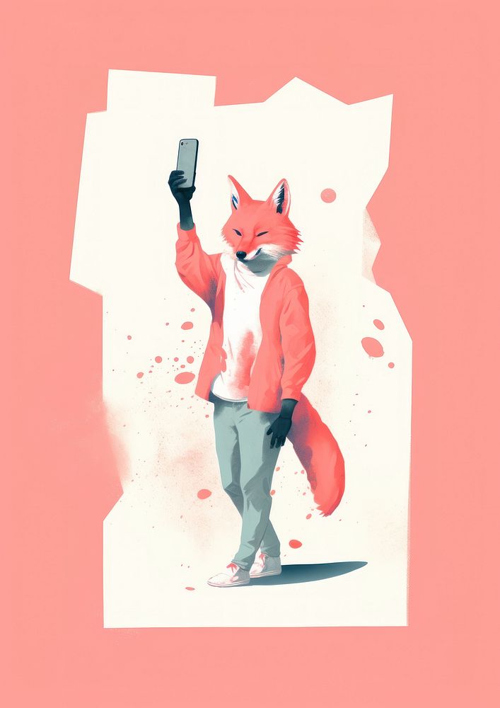 Holding cartoon phone fox.