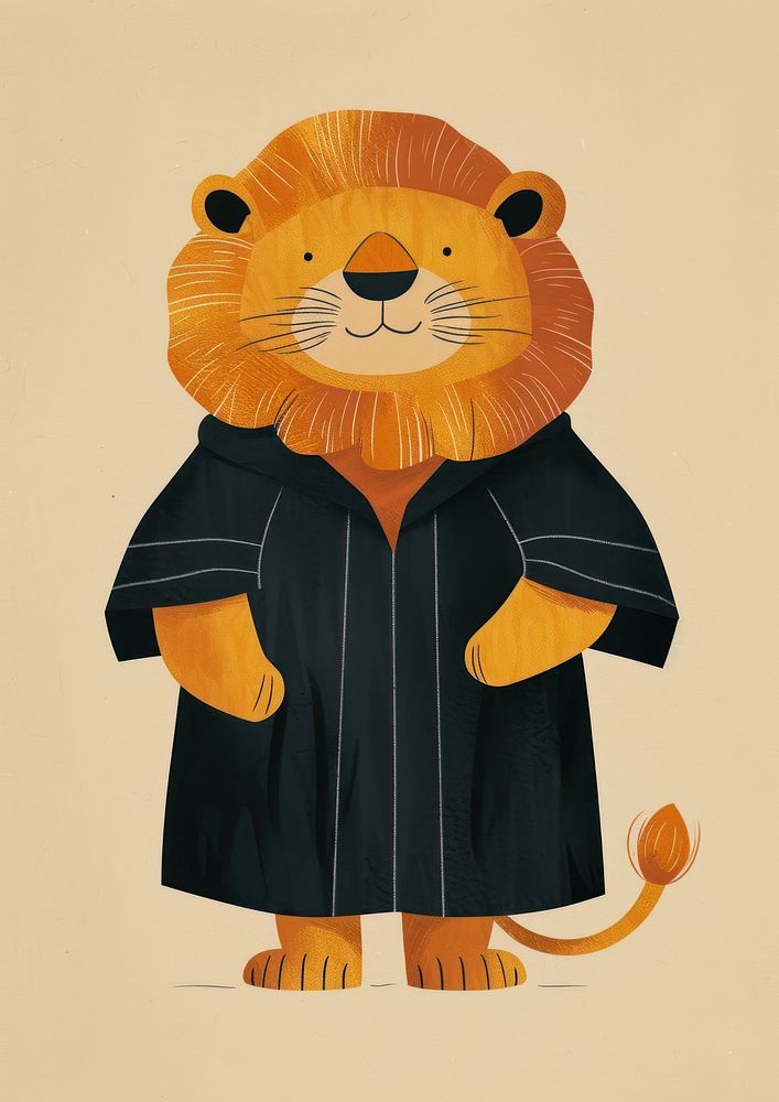 A lion graduates wearing a graduation gown animal cartoon mammal.