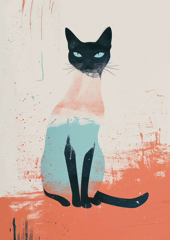Siamese cat art painting animal.
