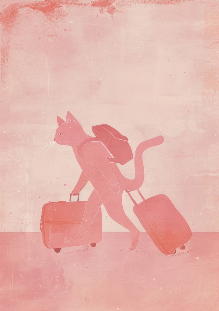 Cat walking with travel luggage art representation creativity.