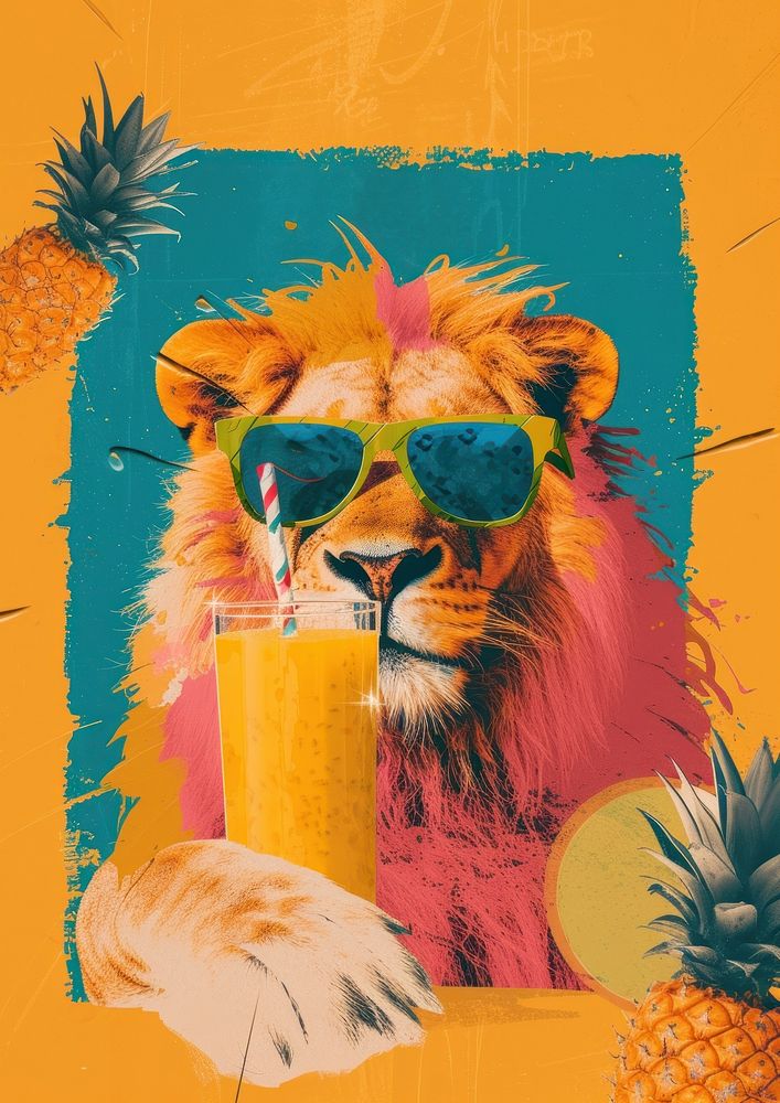 Pineapple art sunglasses drink.