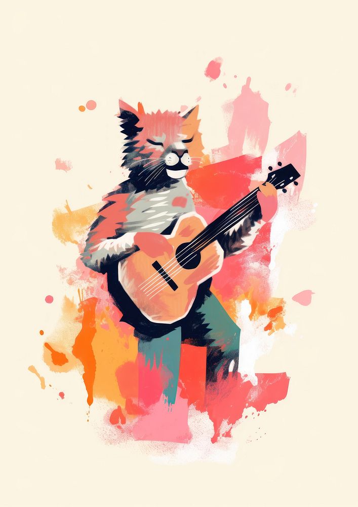 Lion playing acoustic guitar paper art performance.