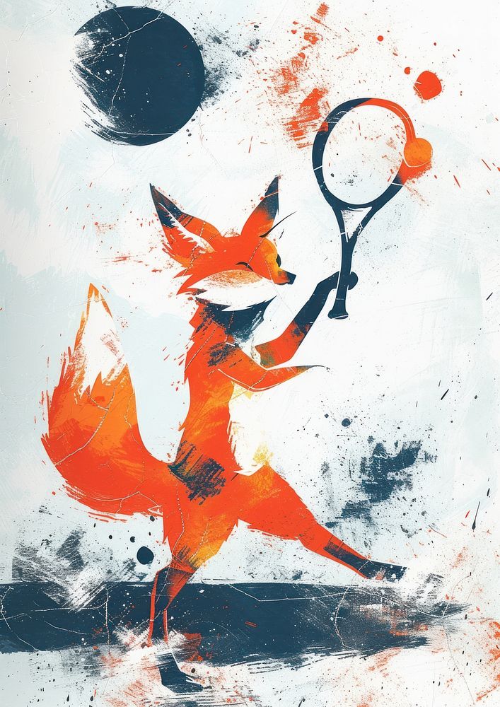 Fox playing tennis art sports representation.
