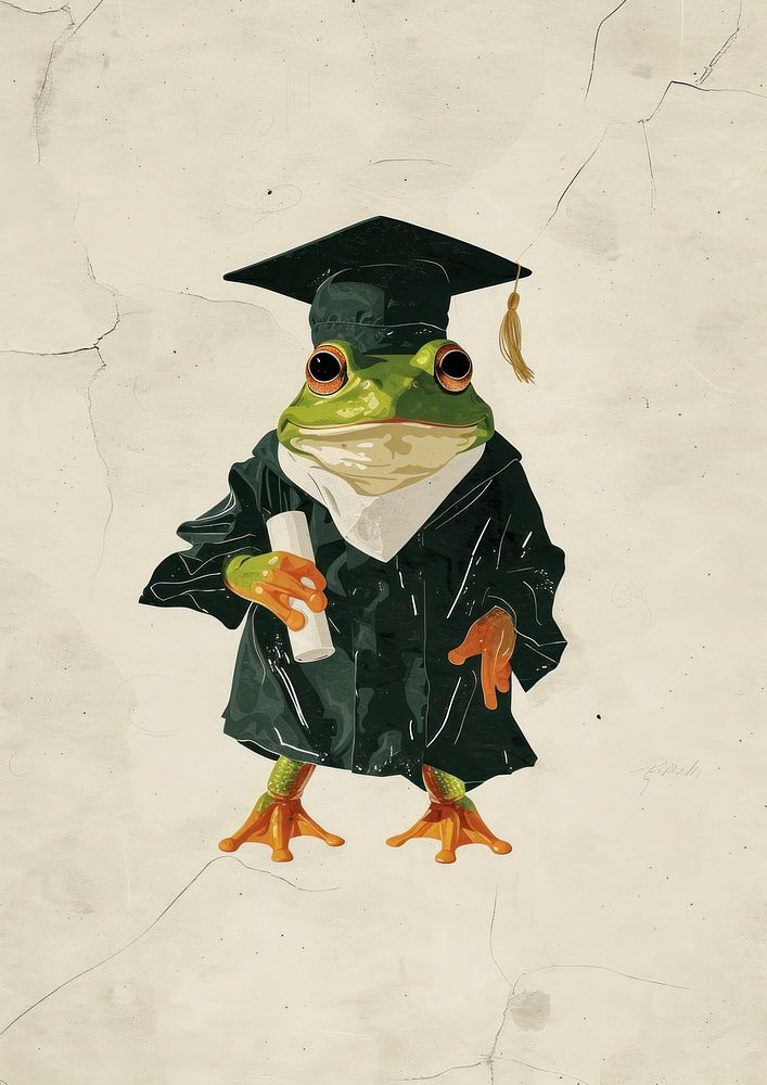 A Frog graduates wearing a graduation animal frog art.
