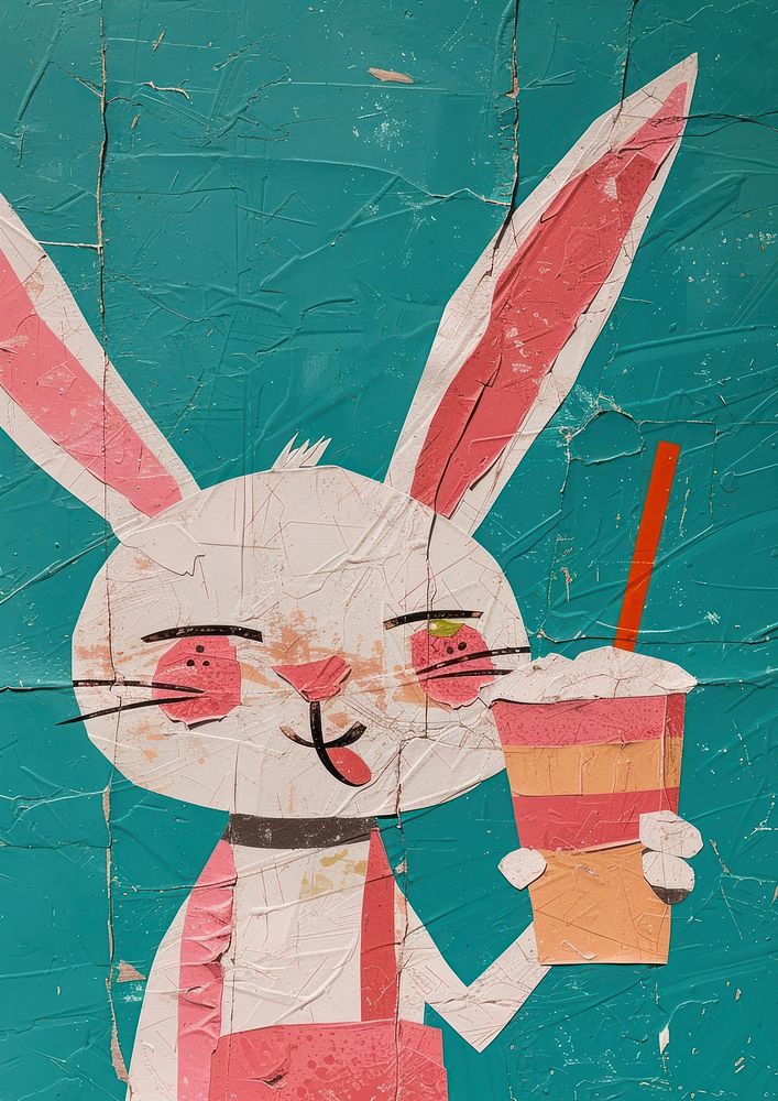 Little rabbit drinking milkshake art | Free Photo Illustration - rawpixel