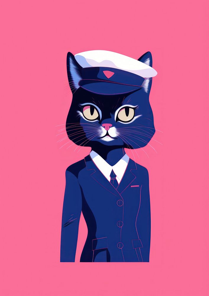 Cat wearing flight attendant uniform cartoon animal mammal.
