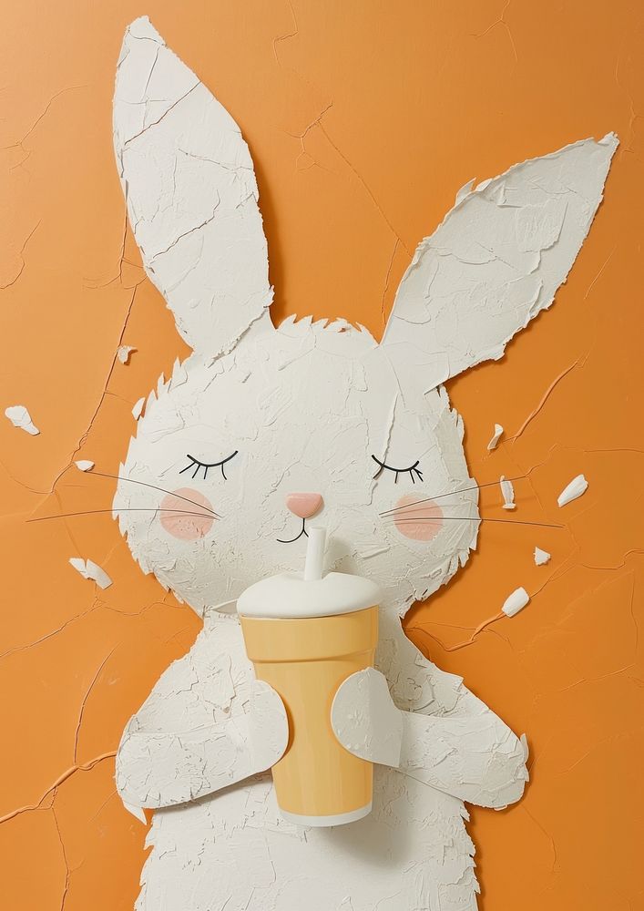Little rabbit drinking milkshake art wall representation.