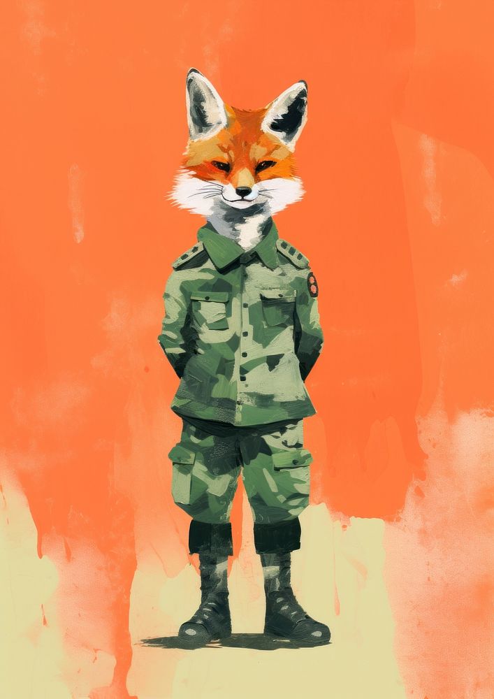 Fox wearing soldier uniform military animal mammal.