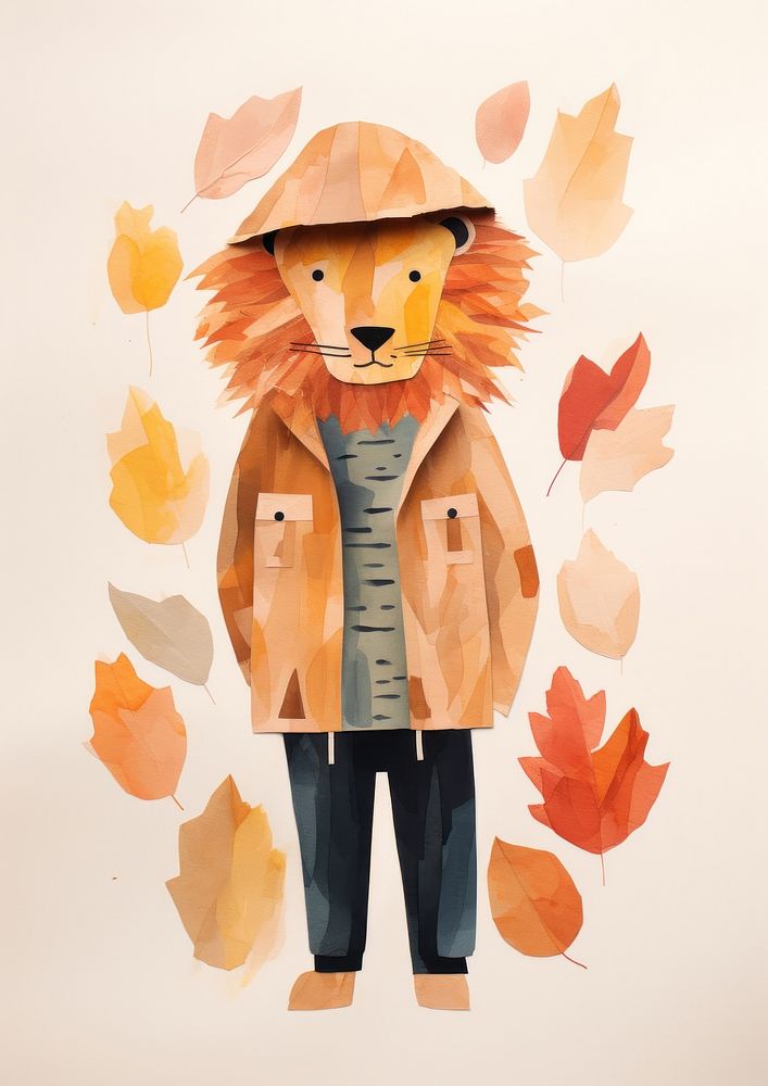 Lion wearing Autumn outfit art portrait autumn.