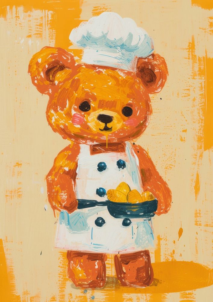 Cute bear wear cooking outfit art anthropomorphic representation.
