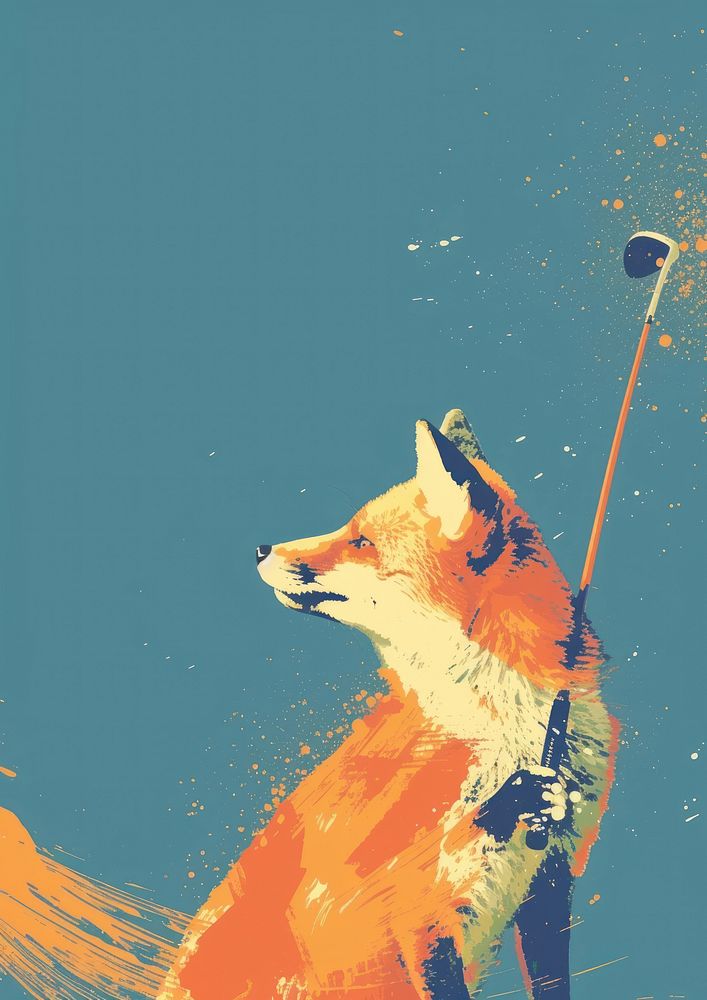 Fox playing golf animal mammal creativity.