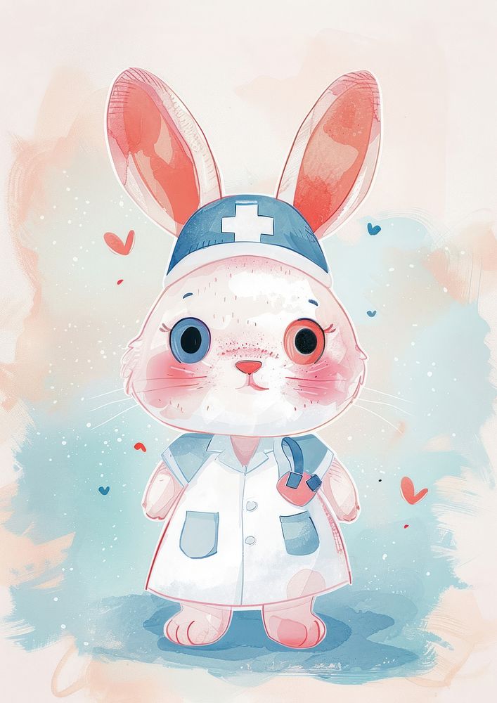 Rabbit wearing nurse uniform cartoon cute representation.