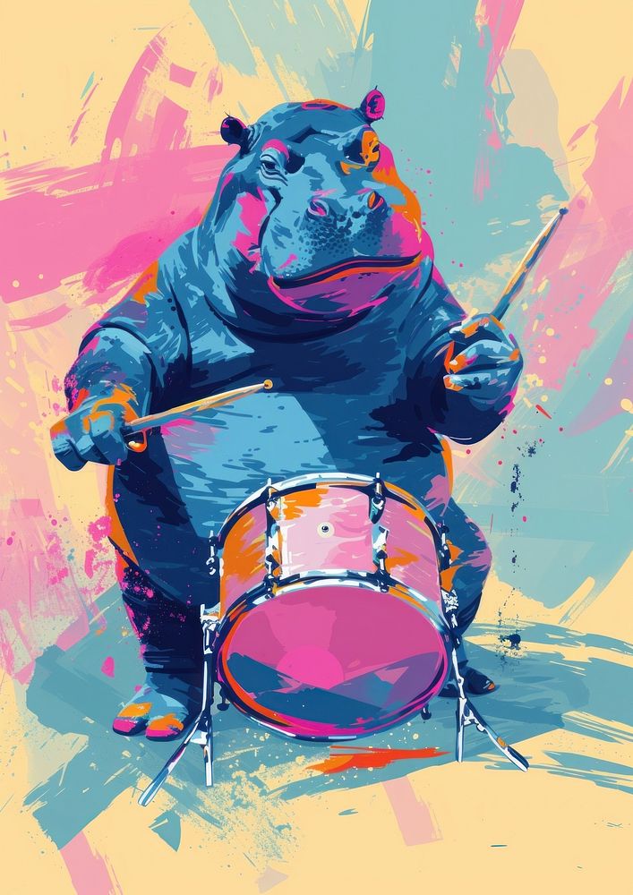 Hippo dplaying drums percussion musician drummer.