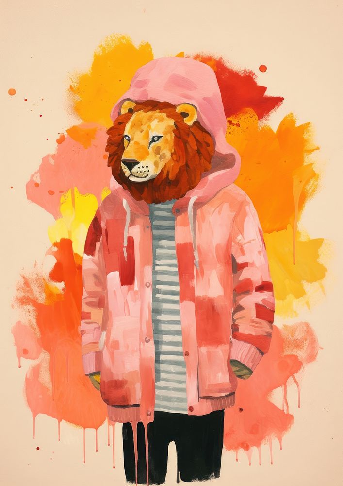 Lion wearing Autumn outfit art painting jacket.