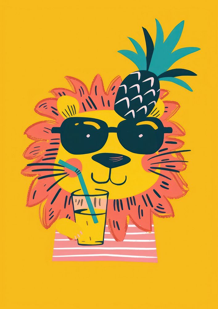 Pineapple art sunglasses drinking.