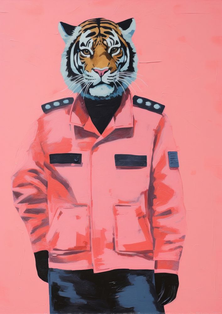 Tiger wearing pilot uniform art painting jacket.
