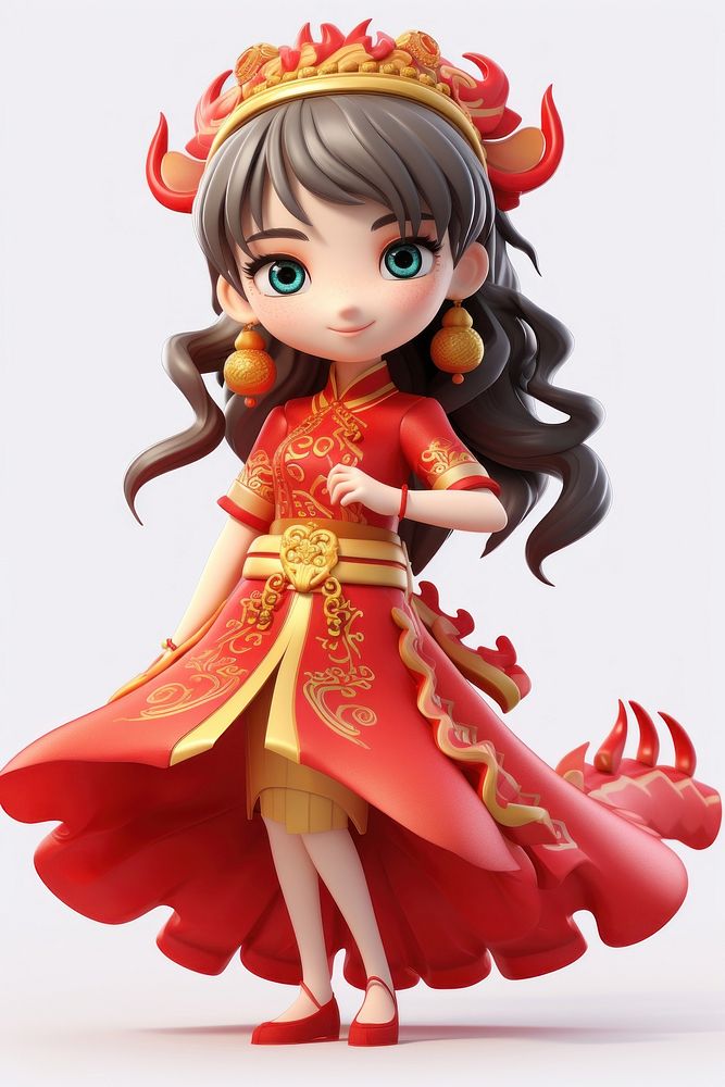 Chinese woman tradition cartoon dress. AI generated Image by rawpixel.