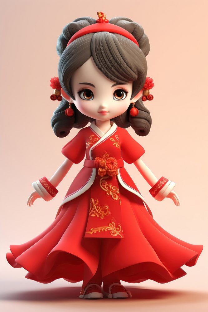 Chinese woman tradition cartoon dress. AI generated Image by rawpixel.