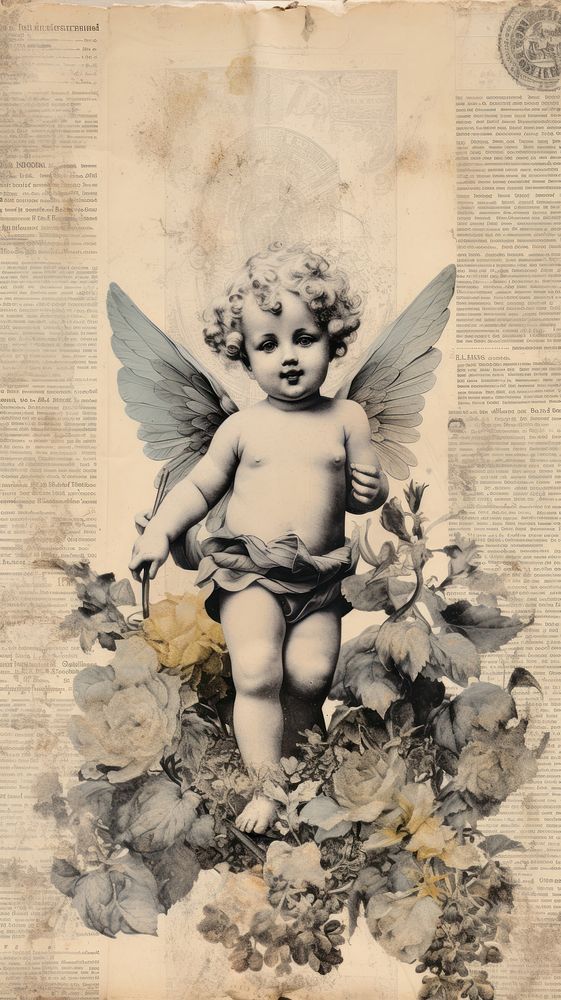 Wallpaper ephemera pale cherub Antique angel representation photography.