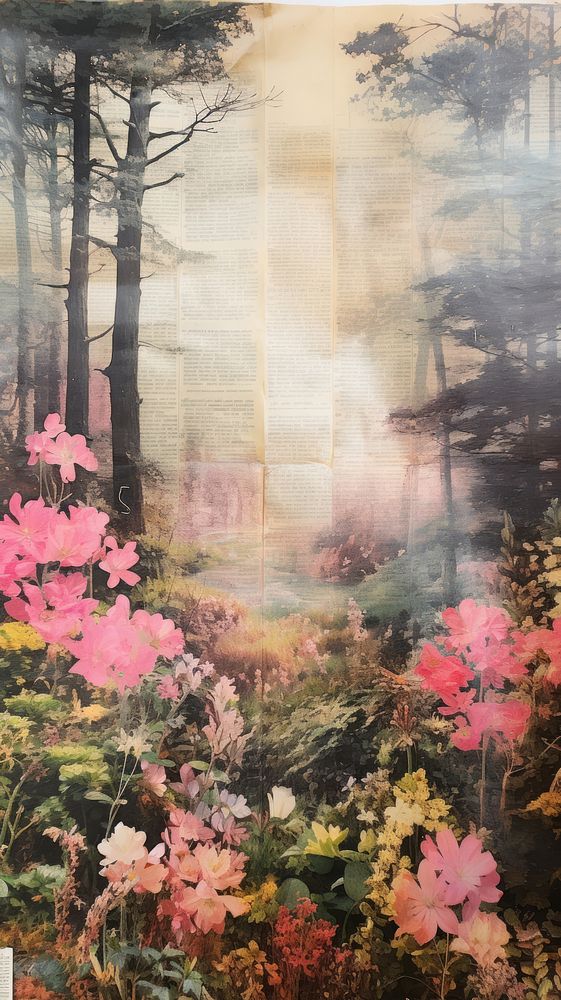Wallpaper ephemera pale Forest forest outdoors painting.