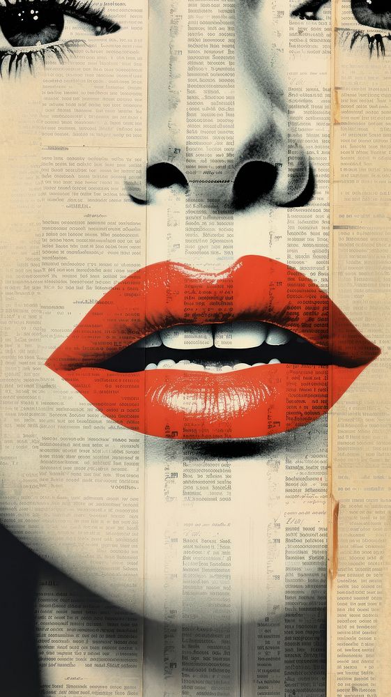 Wallpaper ephemera pale Lips newspaper lipstick adult.