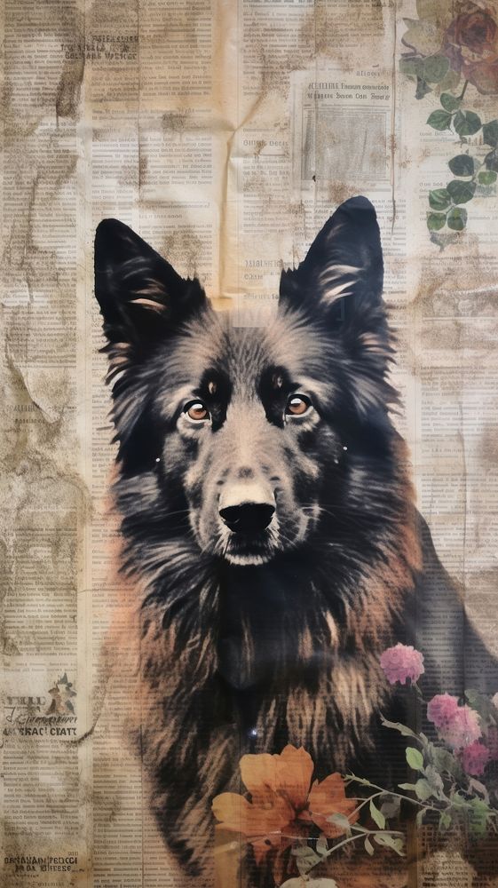 Wallpaper ephemera pale Dog dog painting mammal.