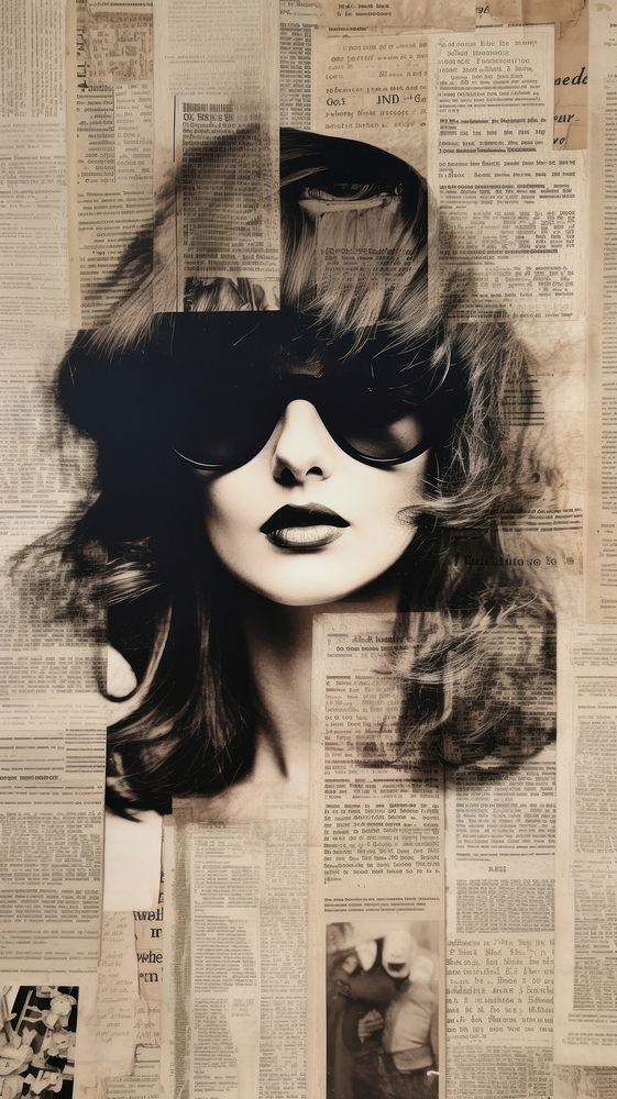 Wallpaper ephemera pale Girl newspaper sunglasses portrait.