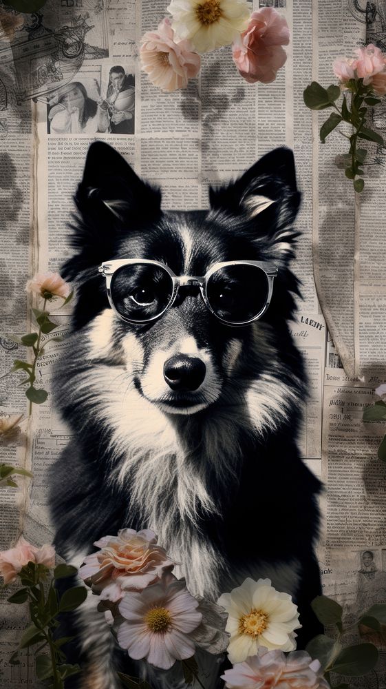 Wallpaper ephemera pale Dog dog portrait glasses.