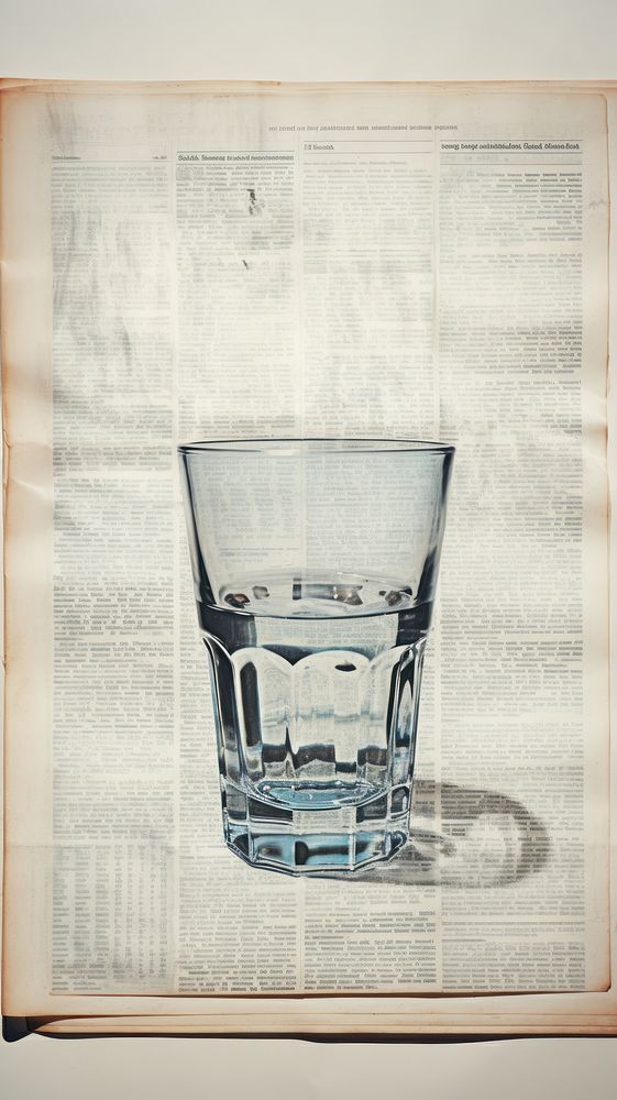 Wallpaper ephemera pale cocktail glass newspaper refreshment publication.
