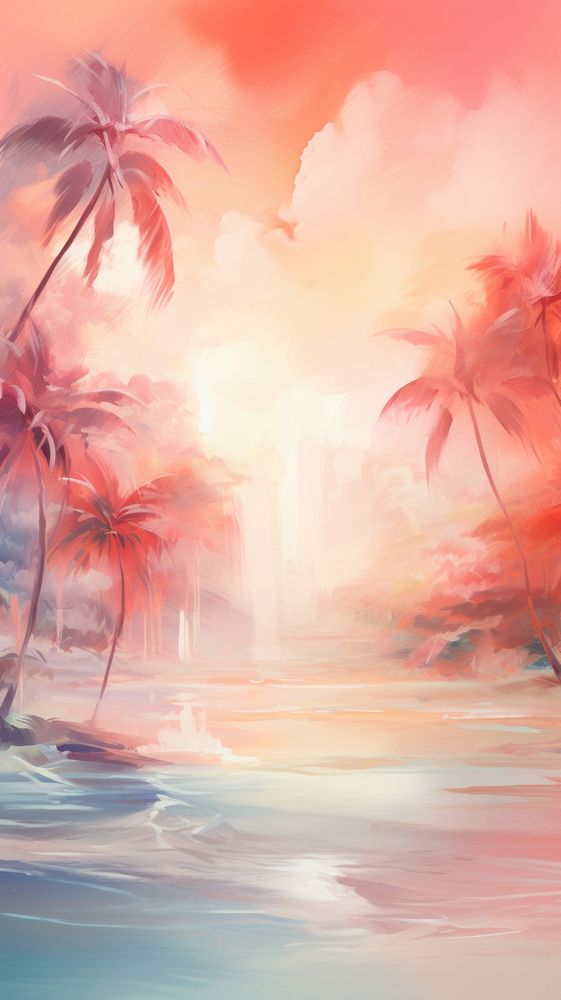 Tropical paradise landscape abstract outdoors painting.