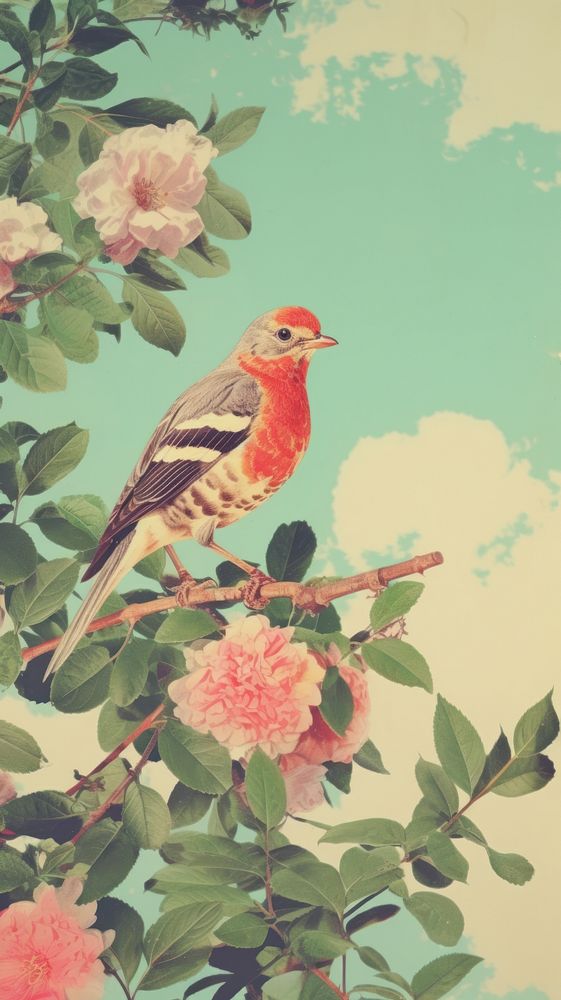 Bird outdoors nature flower. AI generated Image by rawpixel.