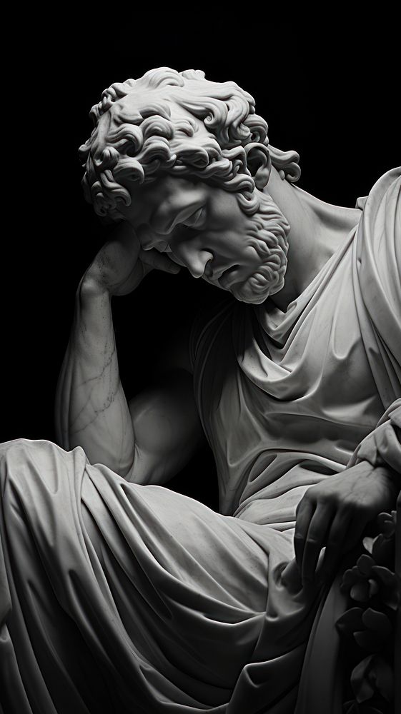 Photography of greek sculpture statue black white.