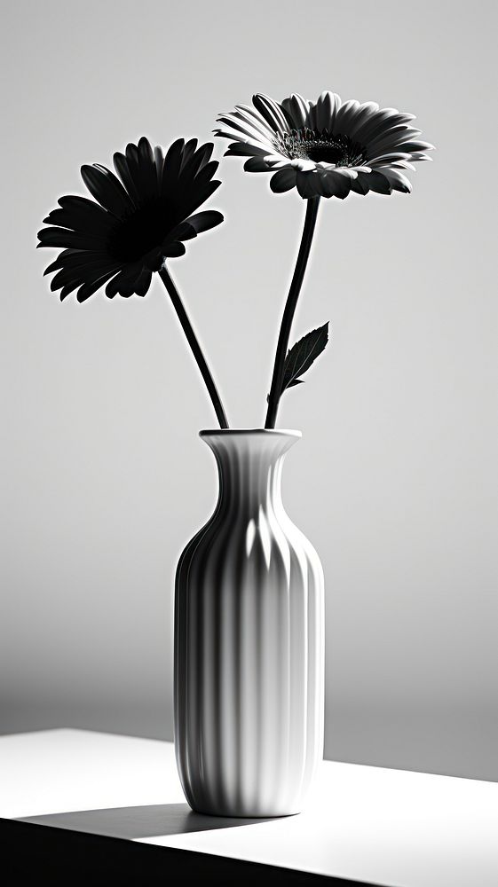 Photography of flower vase plant black white.