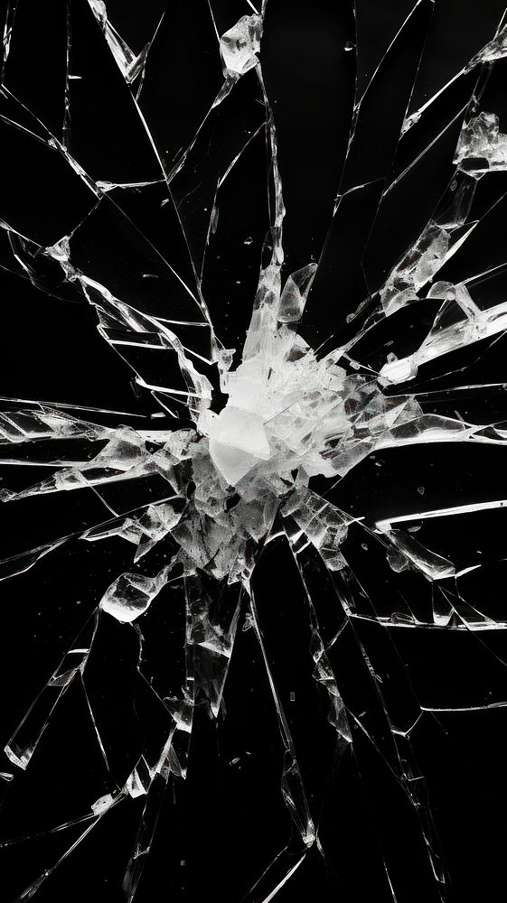 Photography of shattered glass spider black white.